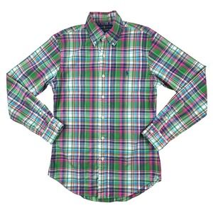 Ralph Lauren Shirt Mens Small Slim Fit Plaid‎ Button Down Long Sleeve Preppy